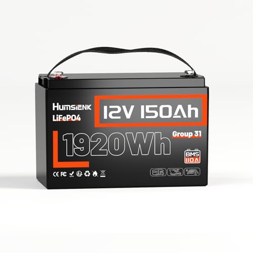 Humsienk 12V 150Ah LiFePO4 Batterie, 110A BMS 1920Wh Tiefzyklus Lithium Batterie, Niedrigtemperaturschutz, Perfekt für Wohnmobile, Trolling-Motoren, Yachten, Bo