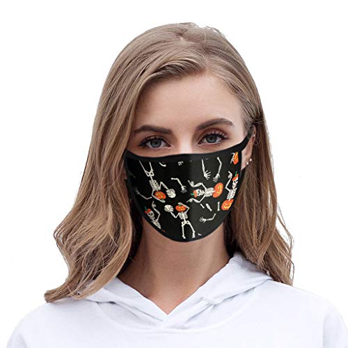 ThsiJJ 1/4/5 PC Face Covering Halloween Print Unisex Reusable Mouth Bandanas Neck Gaiter Windproof for Teen Men Women