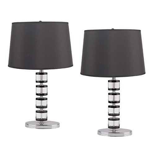 AEO AEO-LT-31157-2PK Table Lamp Set of 2, Black Shade & Stacked Solid Clear Crystal Cubes In Modern Blocks Base, 24.5 inch Tall For Bedroom, Living Room, & Office