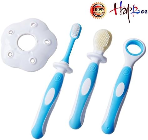 Happlee Toothbrush Infant Oral Care, Baby Hygiene Set, Soft Bristle Training Toothbrush, Tongue Soft Brush, Protect Kids Toothbrush, Toddler Toothbrush, Safety Design (Light Blue)