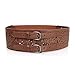 b.m.c BMC Womens Double Buckle Style Thick Wide Elastic Brown Cut Out Faux Leather High Waist Fashion Belt