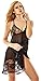 ADOREJOY Womens Babydoll Lingerie Set Plus Size Sleepwear(5XL,Black)