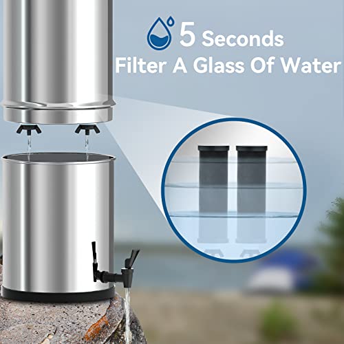 Purewell Stainless Steel GravityFed Water Filter, High Capacity 2.9