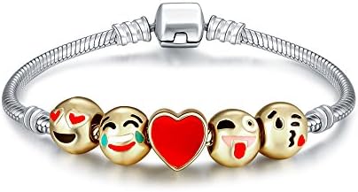 Romano Stivali 18K Gold Plated Emoji Faces Charms Bracelets with Lobster Clasp Snake Chain (5 Charms, Regular)