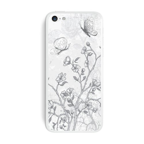Graphics and More Vintage Butterflies Flowers Floral Sketch Protective Skin Sticker Case for Apple iPhone 5C - Set of 2 - Non-Retail Packaging - Opaque