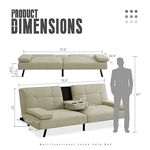 IULULU Sofa Bed, Modern Convertible Futon Sleeper Couch Daybed with 2