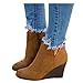 Women's Wedges Ankle Booties Retro V Cutout Comfy Short Boots Flock Leather Zip Closure Stacked Chunky Block Heels Shoes