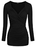 Laksmi Women's Cross-front V Neck Ruched Long Sleeve Blouse Top