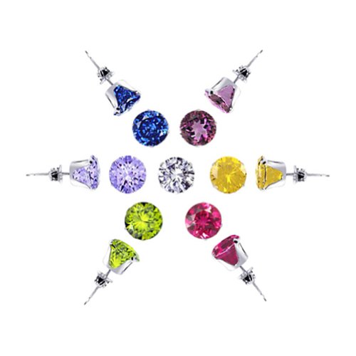 TDEZ2030SET-B 4mm Round 7 Color Stud Earrings Sterling Silver