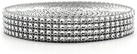 OKASU 1 Roll 4 Row 10 Yard Acrylic Rhinestone Diamond Ribbon Rhinestone Diamond Mesh Wrap For Wedding Cakes, Birthday Decorations,Silver