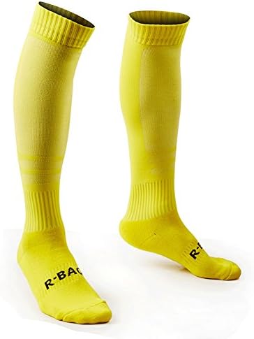 Youth soccer socks football socks for boys girls over the calf knee High Towel Bottom 20-30 mmhg Compression Competition Training cotton Sock for Men USA Size 6-12 (Yellow)