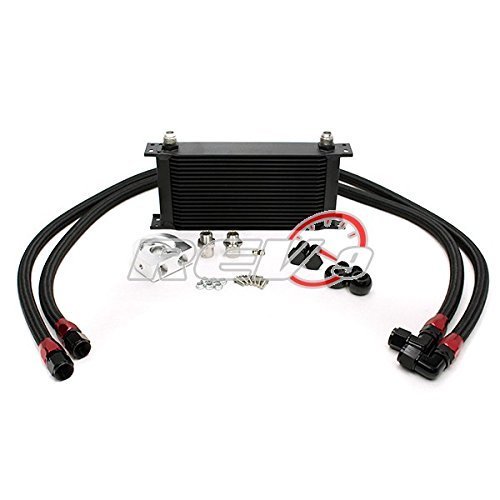 Universal Fit 19 Row Oil Cooler Kit with Stainless Steel Braided Teflon Hose (Bar & Plate Core)- An-10 Size 11" X 5.5" X 2"