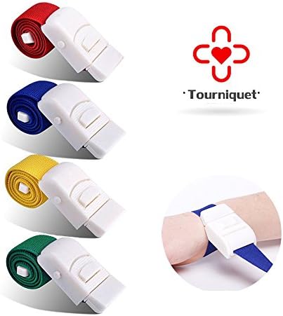 MAZU Tourniquet- Elastic First Aid Quick Release Sport Emergency Buckle Band -at Home, Outdoors, sports,Car, Camping, Workplace, Hiking &amp; Survival (A pack of 4,Multi-color) B2