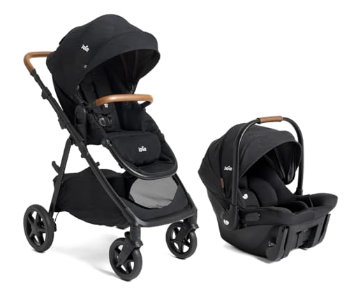 Joie Ginger and Mint Latch Travel System – 4-in-1 Travel System with Base-Free Infant Car Seat & Stroller, Built-in Latch for Easy Install and an Included All-Terrain Stroller (Shale Dark)