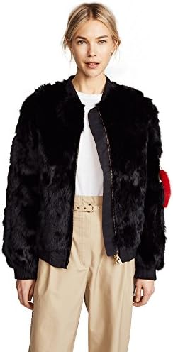 Adrienne Landau Women's Rabbit Bomber Jacket, Black, Medium