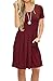 AUSELILY Women's Solid Plain Summer Short Sleeve Deep red Burgundy Flowy Tunic Dress for Work Wine Red S