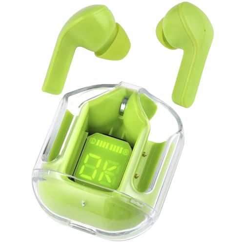 NK Écouteurs sans Fil Bluetooth TWS - Écran LED, Étui de Charge avec Housse en Silicone, Jusqu’à 15 h d’Autonomie + Cordon, Vert