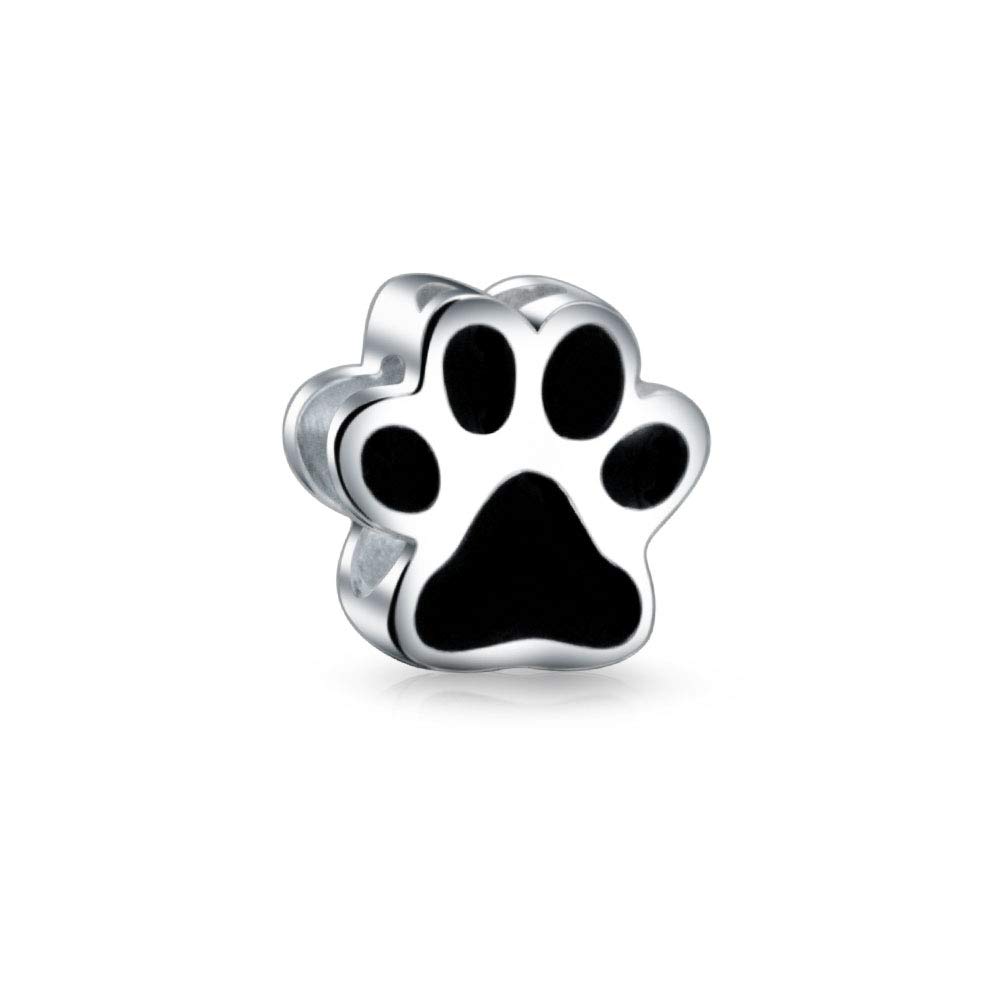 Bling Jewelry Black Shape Best Friend Cat Puppy Kitten BFF Pet Dog Lover Paw Print Charm Bead For Women Teen .925 Silver Fits European Bracelet