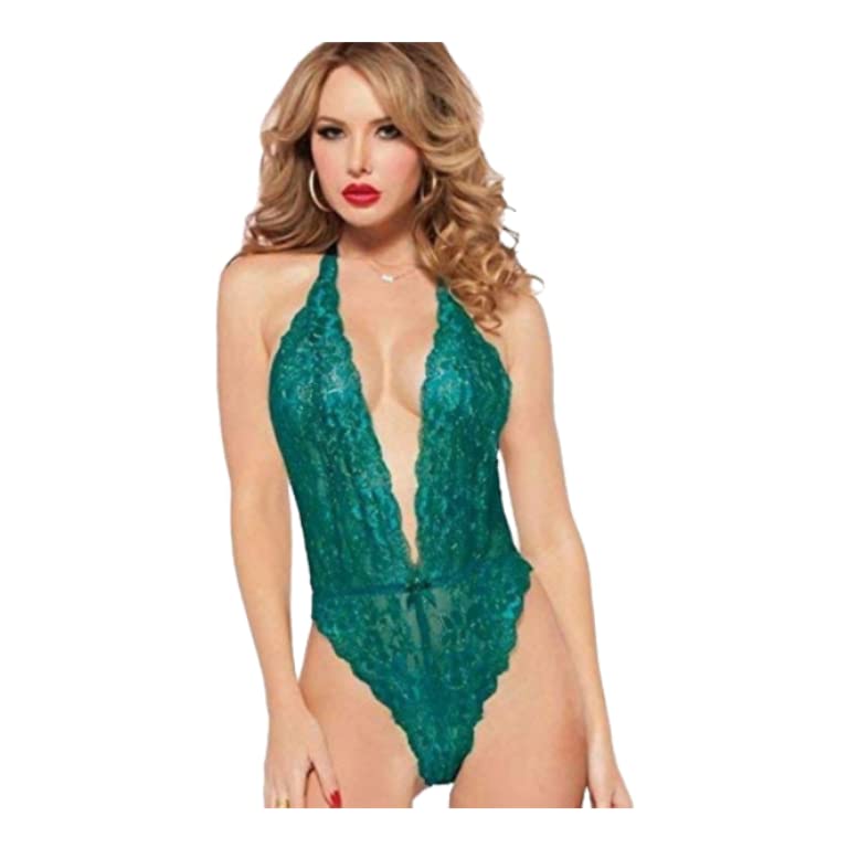 New Green Sheer Lace Bodysuit Teddy Lingerie Leotard UK Size 8