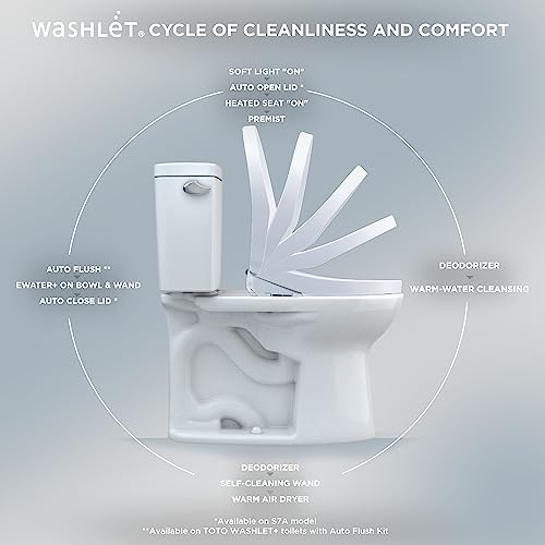 TOTO® WASHLET®+ S7A Electronic Bidet Toilet Seat with EWATER+® Bowl and Wand Cleaning, Auto Open and Close Contemporary Lid, Elongated, Cotton White - SW4736AT40#01