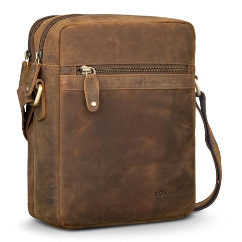 ROYALZ «Chester - Bolso de piel auténtica para hombre, estilo vintage, bolso de hombro pequeño, compacto, mini mensajero como bolso de tiempo libre, bolso de uso diario; color: negro