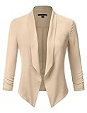 JJ Perfection Women's Texture Woven Chiffon Ruched Sleeve Open-Front Blazer