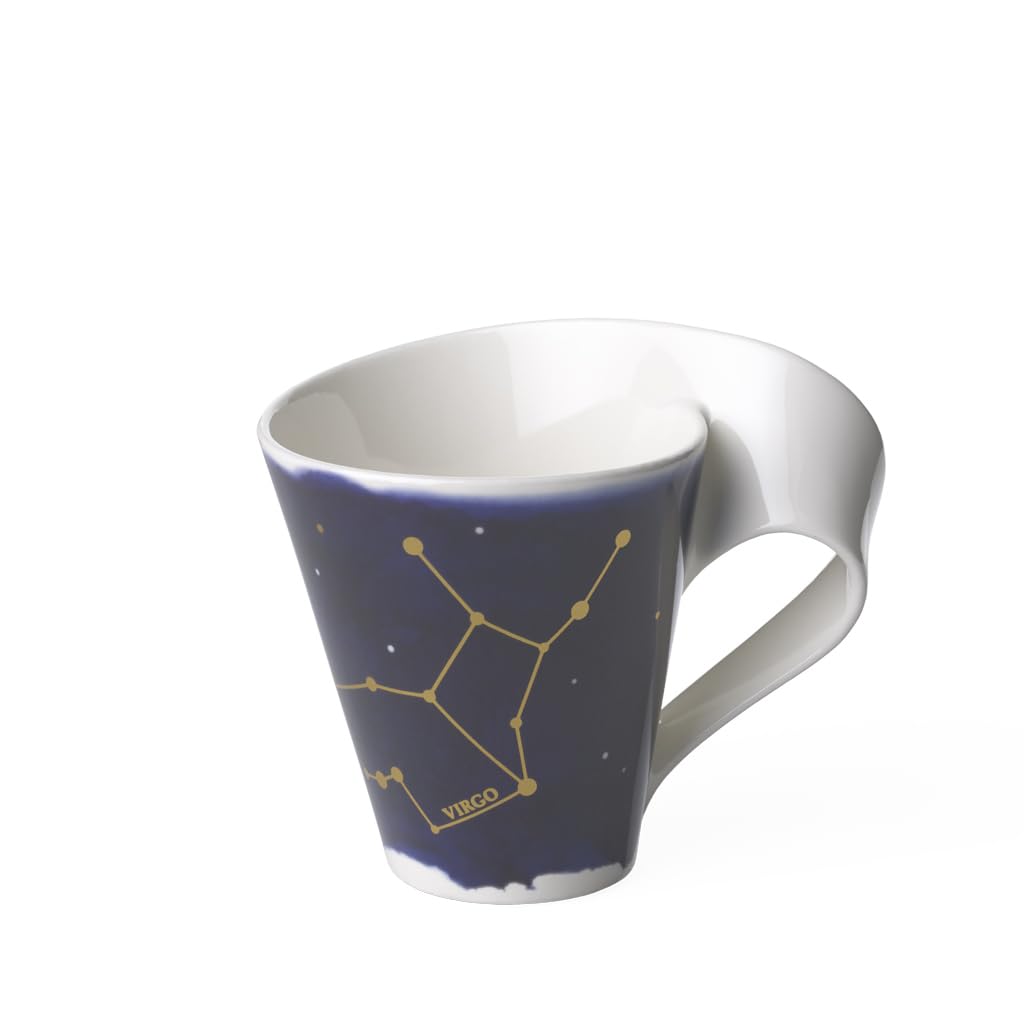 Villeroy & Boch - NewWave Stars Mug with Handle, Beautifully Shaped Cup with Virgo Design, Premium Porcelain, Dishwasher Safe, White/Blue, 300 ml