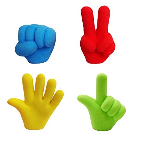Ipienlee Funny Hand Signal Pencil Cap Erasers for Artist or Students Gift Four Color Pack of 20 (005)