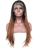 BLUPLE Micro Braided 2 Tone 1B 30 Synthetic Lace Front Wigs Heat Resistant Hair Black Root Ombre to Medium Auburn Color Lace Wig with Baby Hair for Black Women (24 inches, Micro Braided,T1B/30)