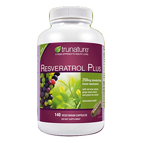 TruNature Resveratrol Plus - 250 mg of Resveratrol Plus 50 mg each of Red Wine Extract, Grape Seed Extract and Green Tea Extract - 140 Vegetarian Capsules