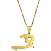 14K Yellow Gold Heart Map of Haiti Necklace For Women - Ayiti Charm Necklace Haiti Map Necklace Haitian Charm Necklace With Chain Haiti Pendant Necklace Haiti Map Jewelry Gifts For Women