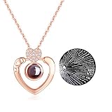 Necklace That Says I Love You in 100 Different Ways I Love You Necklace In 100 Languages Heart Rose Gold Hollow I ❤ U Design Projection Necklace Xmas Gift Birthday Present for GF (Rose Gold-Heart)