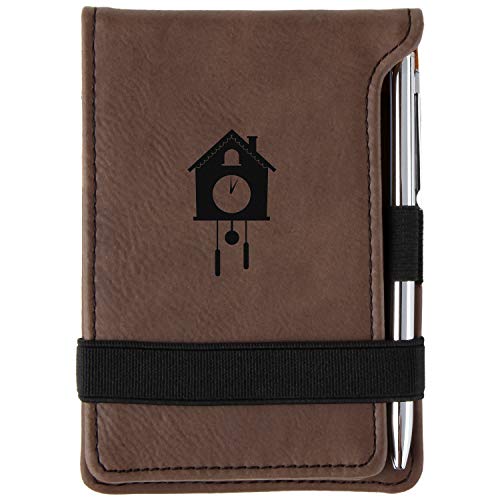 Cuckoo Clock Engraved Leather Personalized Mini Notepad With Pen