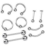 Maggie 10 Pcs Stainless Steel Body Piercing Jewelry Eyebrow Tongue Bar Lip Nose Rings Studs