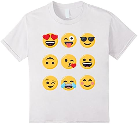 unisex-child Emoji T-shirt Smiley Face Emoticon Love Wink Laugh Cool 8 White