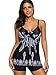 Zando Women's Plus Size Swimsuit Striped Color Block Tankini Top with Boyshorts Swimwear Two Piece Bathing Suit M-XXXL