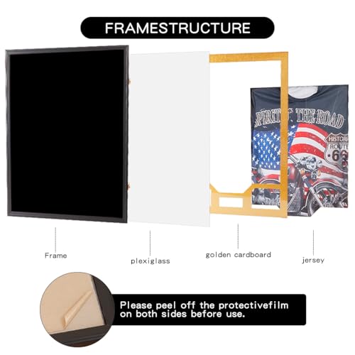 Homodoskey Jersey Frame Display Case, Large Clear Acrylic Shadow Box with UV Protection for Basketball Football Hockey shirts, Wall Mount Wooden Showcase for Sports fans (Golden)