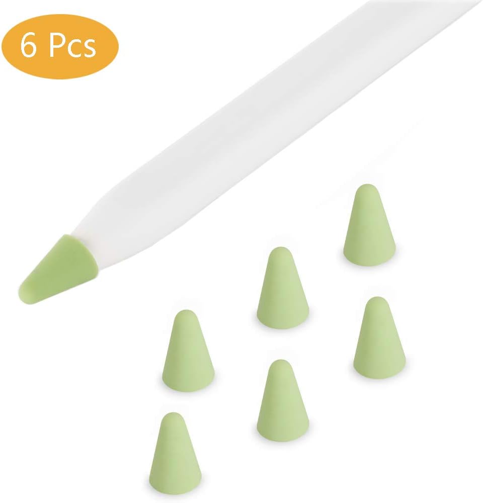 USSJ Protective Silicone Nips Case Compatible with Apple Pencil Tips for 1st & 2nd Gen,Writing Protection Replacement for iPad Pencil Accessory. (Matcha，6Pcs)
