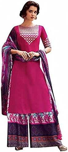 DesiButik's Alluring Pink Pure Cotton Satin Salwar Kameez with Pure Bemberg Chiffon Dupatta