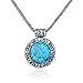 Antique Look Created Blue Fire Opal Round Pendant with 925 Sterling Silver Twisted Foxtail Chain, 20