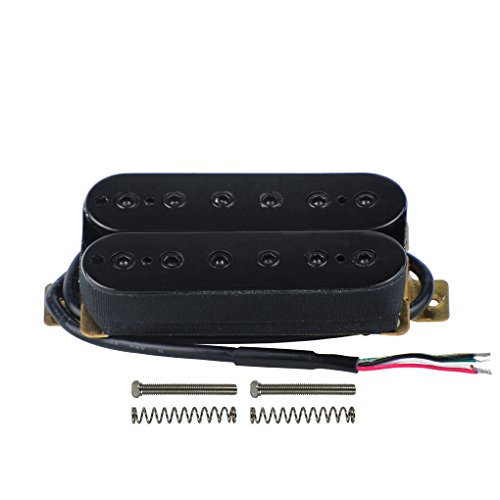 FLEOR Alnico 5 Electric Guitar Double Coil Humbucker Pickup Neck Pickup Adjustable Pole Piece, 50mm, 4 Wire, Black