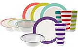 Handi-Ware 12-Piece MultiColor Classic Wide Rim Melamine Set - Indoor/Outdoor Dinnerware Set - Service For 4 - by Unity (Assorted w/Tumblers)