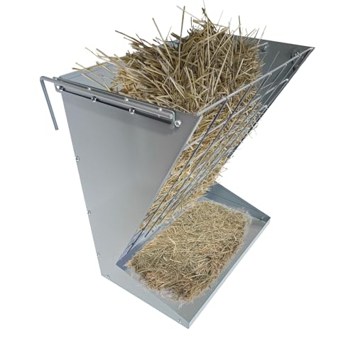 PeakPursuit Wall Mount Hay Feeder, 2 in 1 Hay & Grain Livestock Feeder, Heavy D…
