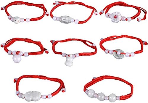 Ongwish 8 Pack Jade Beads Red String Braided Rope Bracelet, Red String Lucky Amulet Wristband