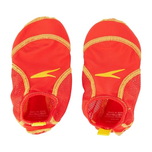 Speedo Unisex-Youth Pool Socks | Water Repellent | Pull On Tab Water Shoes, Empire Yellow/Lava Red, 41548