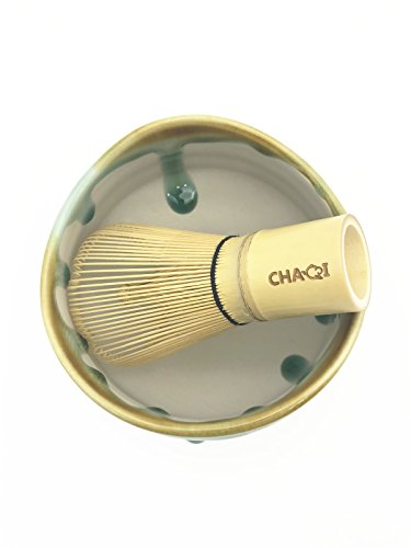 CHAQI Matcha Accessories Kit Include 5 items-100 Prongs Bamboo Whisk Chasen,Bamboo Scoop,Stainless Steel Tea Filter and Ceramic Matcha Bowl & Whisk Holder (White)