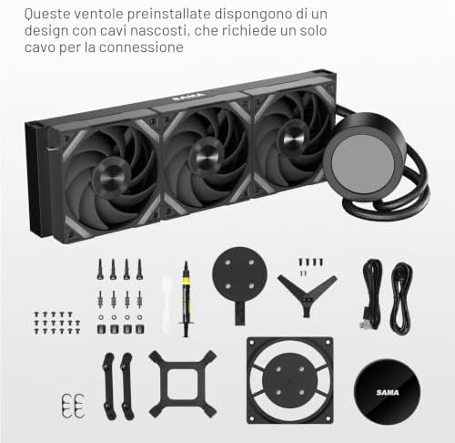 Dissip. Liquido SAMA Q70 360mm, LCD 2.8, Intel/AMD, Type-C, Nero