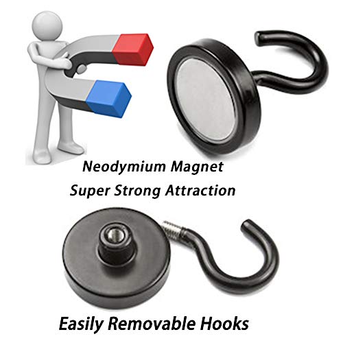 JANSANE Magnetic Hooks 48LB Heavy Duty for Cruise Cabins Refrigerator Locker Classroom Dia. 25mm Strong Neodymium Magnet Hooks Hangers for Hanging BBQ Grill Tools Keys Black 8 Pack