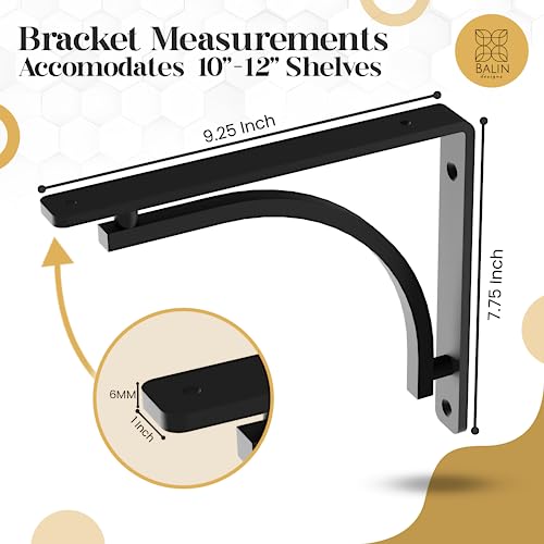 Balin Designs Black Shelf Bracket for 10", 12" Shelves Pack of 4