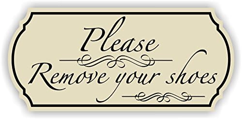 Please Remove Your Shoes Sign Elegant Style (4" x 8", Almond with Black)